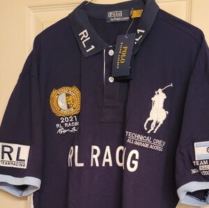 Ralph Lauren Black Polo with White and Gold Embroidery